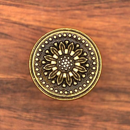 LXZ 4 PCs Vintage Antique Brass Knobs Handles – Cabinet Knobs Pulls Handles with Distressed Antique Brass Finish - Diameter 1.2" (31 mm) & Height 1" (25 mm)