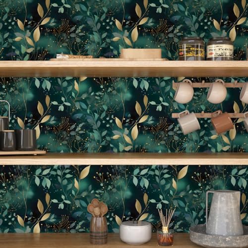 Teal Boho Floral Vinyl Peel and Stick Wallpaper 17.5" x 118" - color: Blue, size: 17.5" x 118"