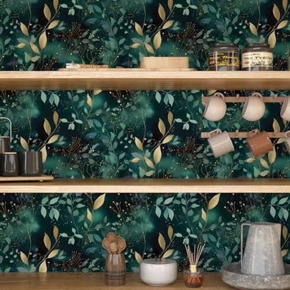 Teal Boho Floral Vinyl Peel and Stick Wallpaper 17.5" x 118" - color: Blue, size: 17.5" x 118"