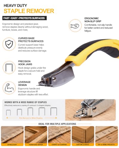 Heavy Duty Staple Remover Tool with Double Pronged Head, Upholstery Staple Puller for Furniture, Carpet, Floor, Wood, Carton and Tack Removal, Industrial Nail Lifter Tool