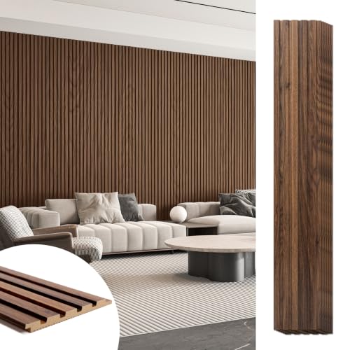 Art3d Wood Slat Wall Panels, Fluted MDF, 6-Pack, 94.6 x 7.4 in,Walnut - color: Walnut
