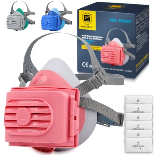 Dust Mask,Half Face Reusable Respirator with 6 P2 Filters - color: Pink