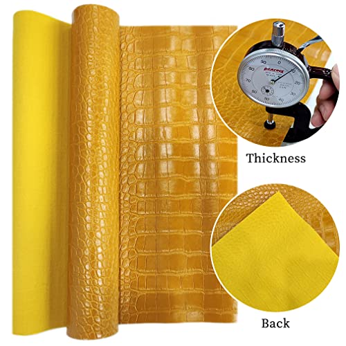 12" x 53" Glossy Embossed Crocodile Texture Faux Leather Roll Synthetic Leather Crafts Fabric for Wallets Keychains Handbags Making Sewing Crafts Material (Yellow) - color: Yellow