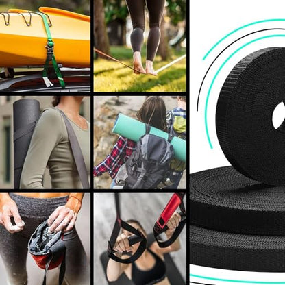 TECEUM Webbing Strap, 3/4" to 2", 10-50 Yds, Multi-Color Heavy Duty Tape - color: Black, size: 3/4"- 10 yards