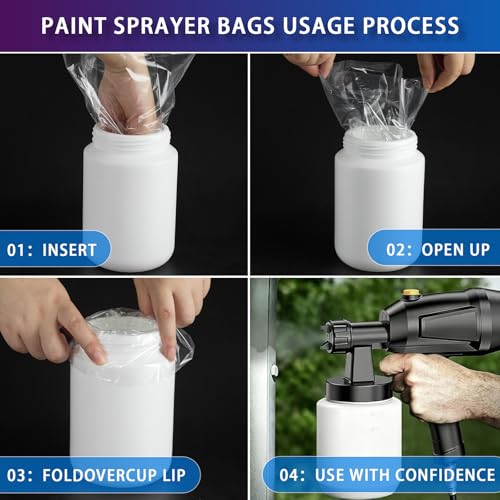 Paint Sprayer Liners Bags 100Pcs Transparent Spray Gun Cup Canister Liners 7.8'' X 11.8'' Paints Strainer Liner for Wagner Paint Sprayer Parts