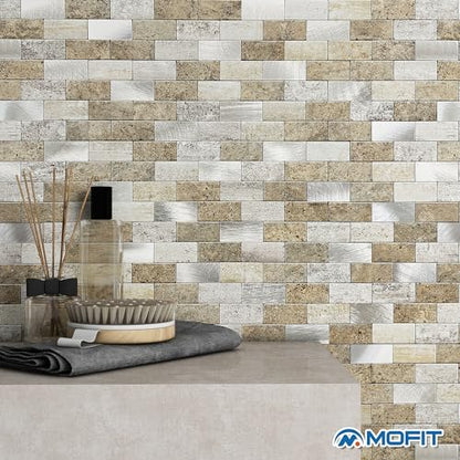 Peel and Stick Backsplash Stone Tiles Castle Brown 10pcs - color: Castle, size: 10sheets