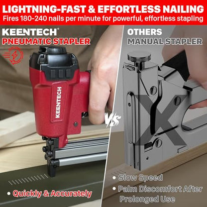 KEENTECH Pneumatic Staple Gun 22GA with 3765pcs 3/8" Crown Staple1/4-5/8" - color: Red, size: 22 Gauge 7116