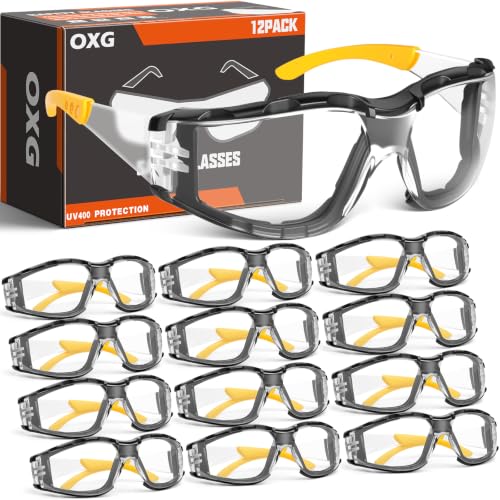 OXG Safety Glasses for Men, ANSI Z87.1 Anti-Fog Impact Resistant Protective Eyewear, Foam Gasket, UV Protection - color: 12p-yellow