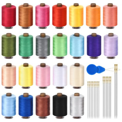 24 Pcs Sewing Thread Kit, 1000 Yards Each Spool 402 Polyester Thread with Sewing Needle & Threader, Sewing Threads for Sewing Machine, Hand Stitching, Embroidery - color: 24colorful