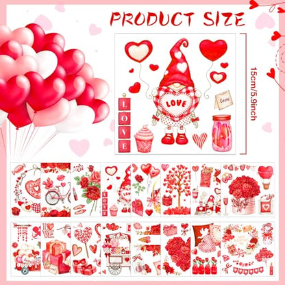SATINIOR 16 Sheets Valentine‘s Day Rub on Transfers for Crafts and Furniture Valentine's Rub on Transfer Stickers Heart Gnome Rub on Decals for DIY Wood Journal Dairy Envelope Crafts,5.9 x 5.9 Inch - style: Heart Style