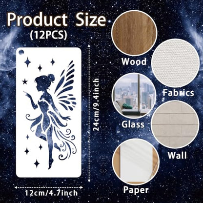 12 Sheets Fairy Stencils for Painting, Moon Fairy Wildflower Butterfly Drawing Templates Plastic Art Templates for Painting on Wall Wood Home Decor - style: Fairy