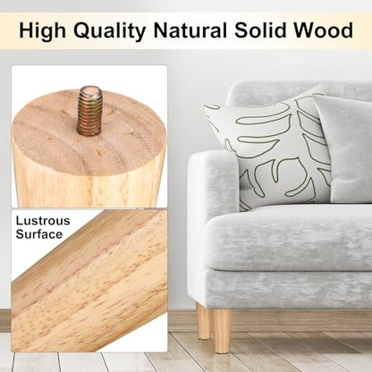 Maitys 4 Inch Round Solid Furniture Legs Furniture Wooden Replacement Chair Feet Dresser Sofa Couch Legs Table Cabinet Footstool DIY Projects for Home(Wood,8 Pcs) - color: Wood