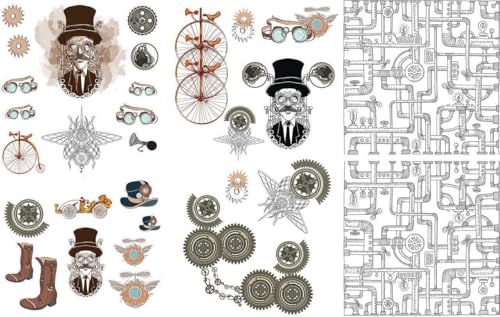 Dixie Belle Belles & Whistles Transfer | Steampunk | 24.8” x 38.8” Sheet | Rub On Decorative Transfer for Crafts, Furniture, DIY | Crafting Design Transfer - size: Steampunk