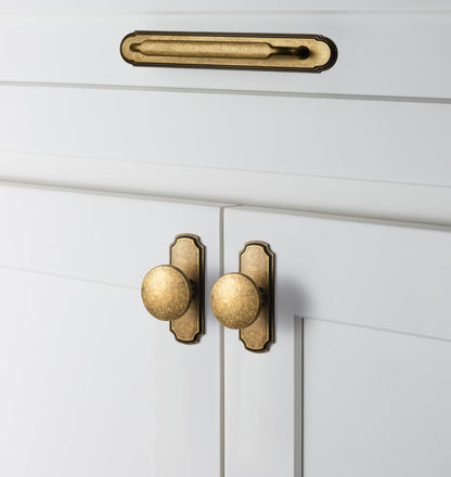 Goo-Ki 2 Pack Antique Brass Cabinet Pulls with Backplate Spacer, 7-1/2" Hole Center Zinc Alloy Kitchen Drawer Pulls Handles - color: Antique Brass, size: 7-1/2" Hole Center