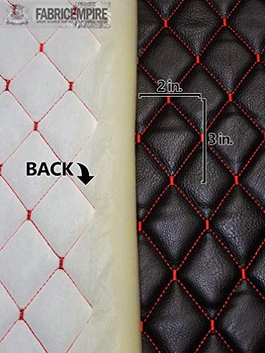 Vinyl Quilted Foam Fabric with 3/8" Foam Backing Upholstery / 52" Wide/Sold by The Yard/FABRIC EMPIRE (Black with Hq Red Thread, Diamond 2" x 3") - color: Black With Hq Red Thread, size: Diamond 2" x 3"