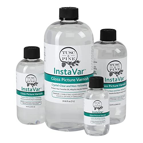 Jerry's Artarama InstaVar™ Gloss Picture Varnish & Varnish Brush Sets - Perfect for Varnish Paintings, Artists, Professionals, Restoration, & More! - 8.4oz Bottle w/ Set of 6 Brushes - size: 8.4oz Bottle & Brushes