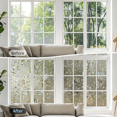 rabbitgoo Window Privacy Film, Stained Glass Cling, Brown 17.5" x 78.7" - color: Taupe, size: 17.5" x 78.7"