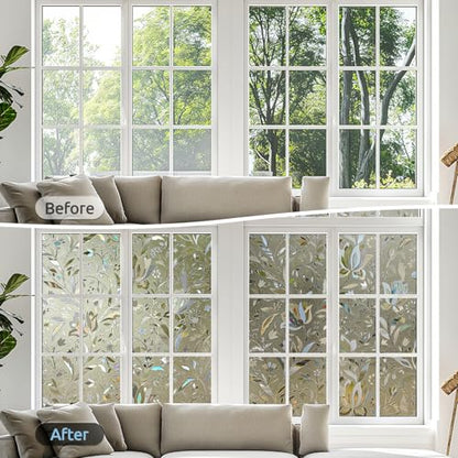 rabbitgoo Window Privacy Film, Stained Glass Cling, Brown 17.5" x 118.1" - color: Taupe, size: 17.5" x 118.1"