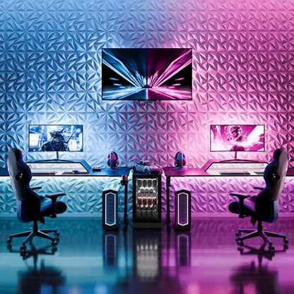 3D Wall Panels White 16 Pack, 12" x 12" - color: White Diamond