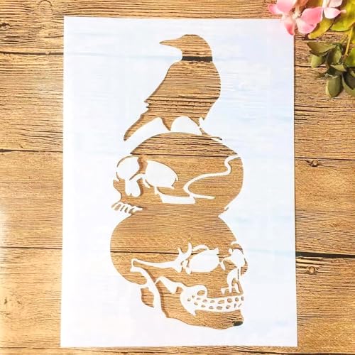 TIAMECH A4 Reusable Halloween Crow Skull Stencil for Painting - style: Crow Skull