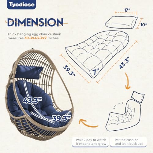 Outdoor Hanging Egg Chair Cushion Replacement, Thicken Egg Chair Cushion Waterproof Basket Eggs Chairs Cushion with Headrest Pillow, U-Shaped Cushions for Hanging Eggs Chairs Swing (Blue) - color: Blue