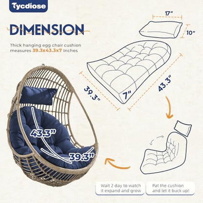 Outdoor Hanging Egg Chair Cushion Replacement, Thicken Egg Chair Cushion Waterproof Basket Eggs Chairs Cushion with Headrest Pillow, U-Shaped Cushions for Hanging Eggs Chairs Swing (Blue) - color: Blue