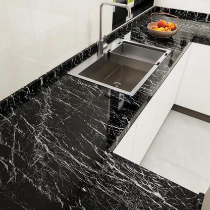 Black Glossy Marble Contact Paper 15.7"X472.4" Peel and Stick Wallpaper - color: Black, size: 15.7" x 236"