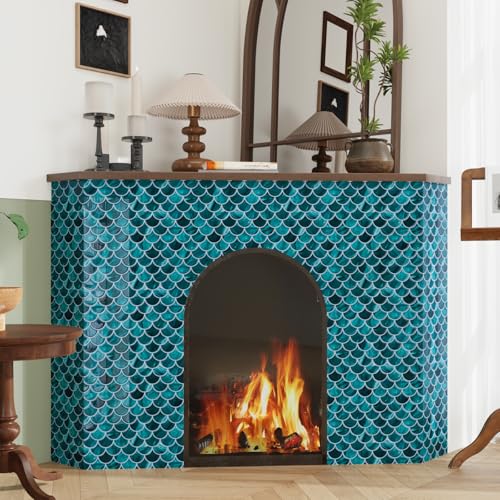 CRE8TIVE 4 Sheets Teal Green Fish Scale Peel and Stick Backsplash for Kitchen Bathroom Tiles Peel and Stick Waterproof Shower Tile Adhesive Backsplash Shell Stick on Wall Tile for Laundry Room 12"x12" - size: 12"x12" (4-Sheets)