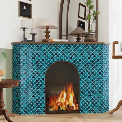 CRE8TIVE 4 Sheets Teal Green Fish Scale Peel and Stick Backsplash for Kitchen Bathroom Tiles Peel and Stick Waterproof Shower Tile Adhesive Backsplash Shell Stick on Wall Tile for Laundry Room 12"x12" - size: 12"x12" (4-Sheets)