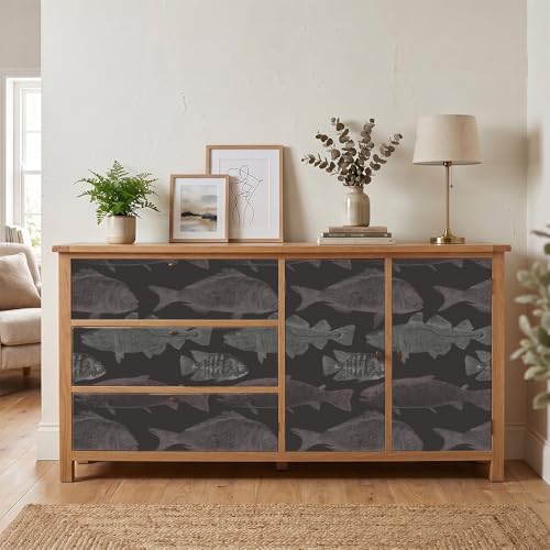 Peel and Stick Wallpaper, Dark Background Fish Sketch Pattern, 236in x 17.7in, Waterproof Vinyl, Removable Reusable, Eco-Friendly, for Bedroom Living Room Rental Apartment - color: Green04, size: 17.7" x 236.2"