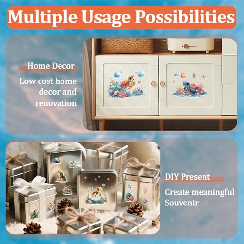 WANDIC 3 Sheets UV DTF Cup Warp Rub on Transfer Stickers, Cartoon Turtle Theme 3D Waterproof Decals for DIY Glass Water Bottle Furniture Crafts,15 * 30cm - color: Cartoon Turtle
