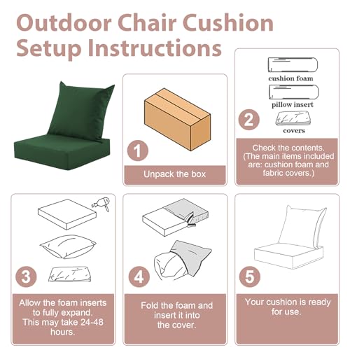 Outdoor Deep Seat Cushion Set, 24x24 Inch, Forest Green, Set of 1 - color: Forest Green