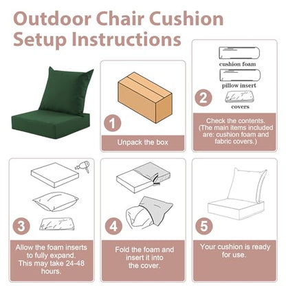 Outdoor Deep Seat Cushion Set, 24x24 Inch, Forest Green, Set of 1 - color: Forest Green