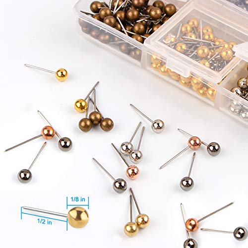 Push Pins Map Tacks 1/8-Inch Metallic Color Beads Head Marking Pins, 6 Colors, 360-count