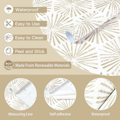 Safiyya Peel and Stick Wallpaper Modern Boho Contact Paper 196"x17.3" Beige Peel and Stick Wall Paper Removable Wallpaper for Bedroom Covering Vinyl Rolls - color: Beige, size: 17.3" x 196"