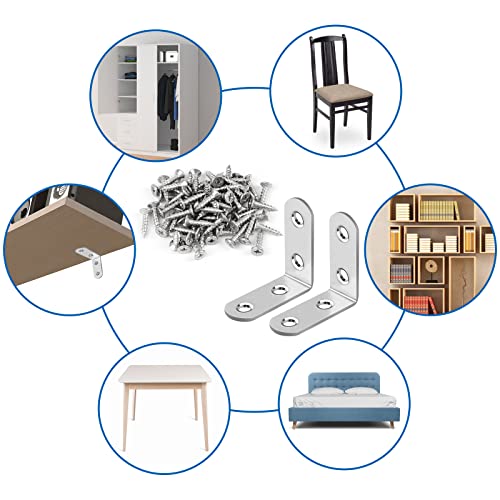 16 Pcs L Bracket Stainless Steel Corner Brace Sets, 90 Degree Right Angle Brackets with 64 Pcs Screws, L Bracket Firmware for Wooden Shelves, Chairs, Tables, Dressers, Furniture (Silver) - size: 16PCS | 40×40MM, style: Silver