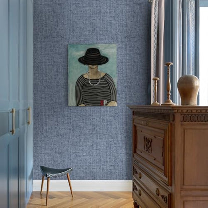 Denim Blue Grasscloth Peel and Stick Wallpaper 15.7inch x 118.1inch - color: Denim Blue, size: 15.7"W x 118.1"L