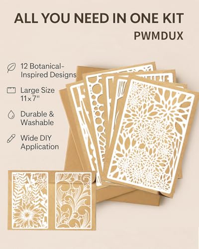 12 PCS Reusable Stencils, Abstract Painting Templates for DIY Crafts, Large