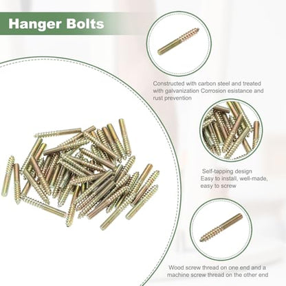 M4 Hanger Bolts, 1.2"(30mm) Length Double Headed Bolts Self-Tapping 4mm Screw Wood Dowel Screw Bolt Furniture Accessories - Fitting for (Wood Joint Furniture Legs) 48 Pcs - size: M4 x 30mm