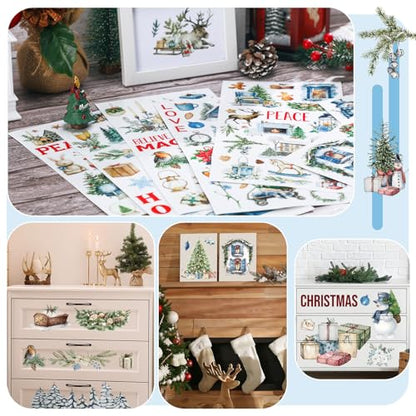 Lincia 10 Sheets Christmas Rub on Transfers for Crafts, Snowman - style: Snowman