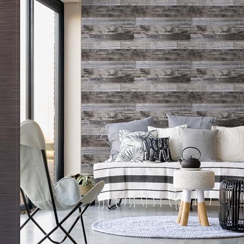 Yun-aeon Natural Wood-Gray Contact Paper Peel and Stick Wallpaper - color: Natural Wood-Gray, size: 17.3" x 80"