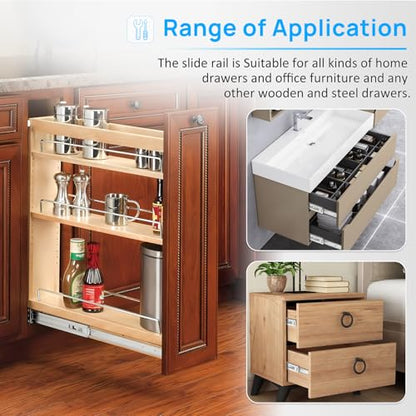 Stainless Steel Drawer Slides Ball Bearing 3 Folds Full Extension Side Mount Cabinet Runners Glides Rails Track 100 Lbs Load 10 12 14 16 18 20 22 24 Inch (Silver-Stainless Steel- 1 Pr, 14 inch) - color: Silver-Stainless Steel, size: 14 Inch
