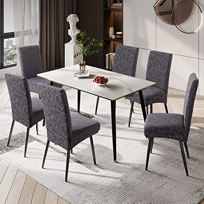 Waterproof Dining Room Chair Covers, Stretch Parsons Chair Slipcovers - color: Flower Pattern-dark Gray, size: Regular-4 Pack