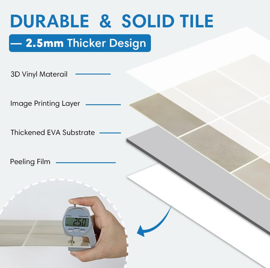 COMSTICKC Thicker Peel and Stick 3D Backsplash Tiles Kitchen Bathroom - color: Light Brown