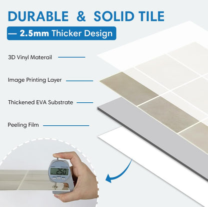 COMSTICKC Thicker Peel and Stick 3D Backsplash Tiles Kitchen Bathroom - color: Light Brown