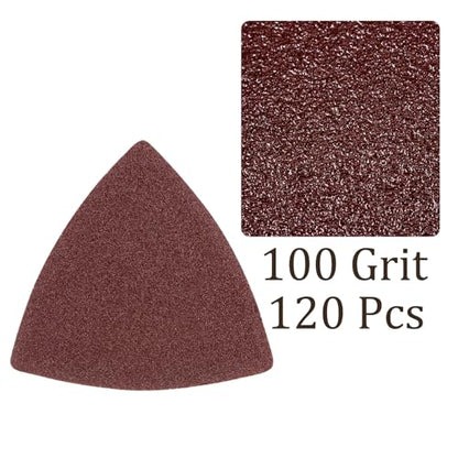 120pcs Mouse Sander Detail Sandpaper 100Grit 3-1/8" Triangle - size: 100 grit