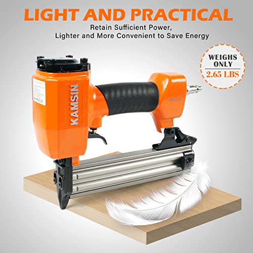 F32 18 Gauge Pneumatic Brad Nailer - 3/8-inch to 1-1/4-inch (10-32mm) Brad Nails, Air Power Brad Nail Gun, Finish Nailer for Woodworking Projects, Carpentry, Upholstering - size: KAMSIN F32