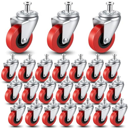 BBTO 24 Pack 2 Inch Low Profile Swivel Caster Wheels Threaded 360 ° Replacement Rubber Caster Wheels for Desk Chair Creeper Service Cart Cabinets Stool Post Mount