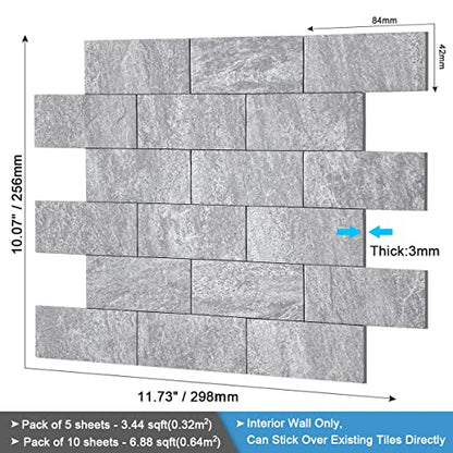 BeNice Marble Peel Stick Backsplash Tile Kitchen Travertine Gray 10pcs - color: Travertine Gray, size: 10sheets