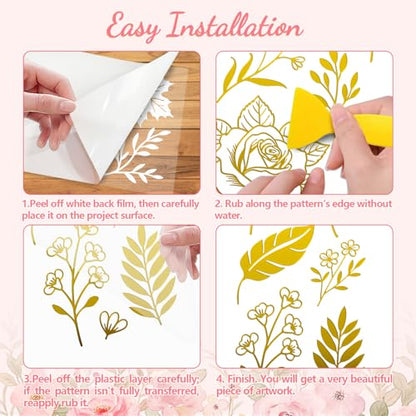 Peacoblue Leaves Flowers Rub On Transfers for Furniture Craft 6"x12" - style: Golden Leaves and Flowers